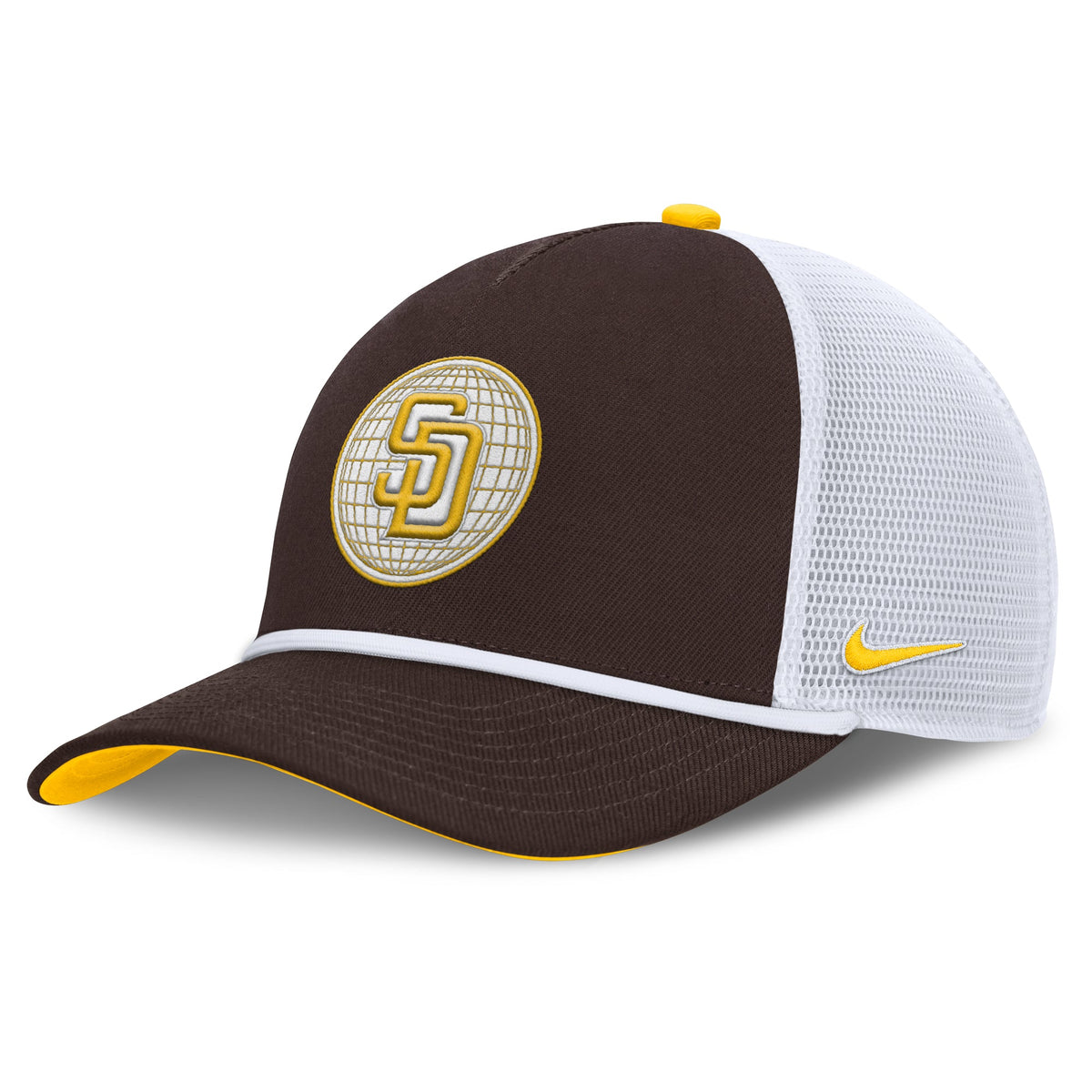 San Diego Padres Nike Primetime Dri-FIT Rise 5 Panel Trucker Cap